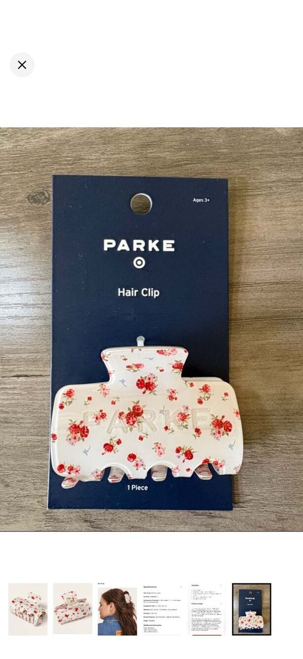Parke x Target Limited Edition Red Floral Cream Acetate Hair Claw Clip - Picture 5 of 5